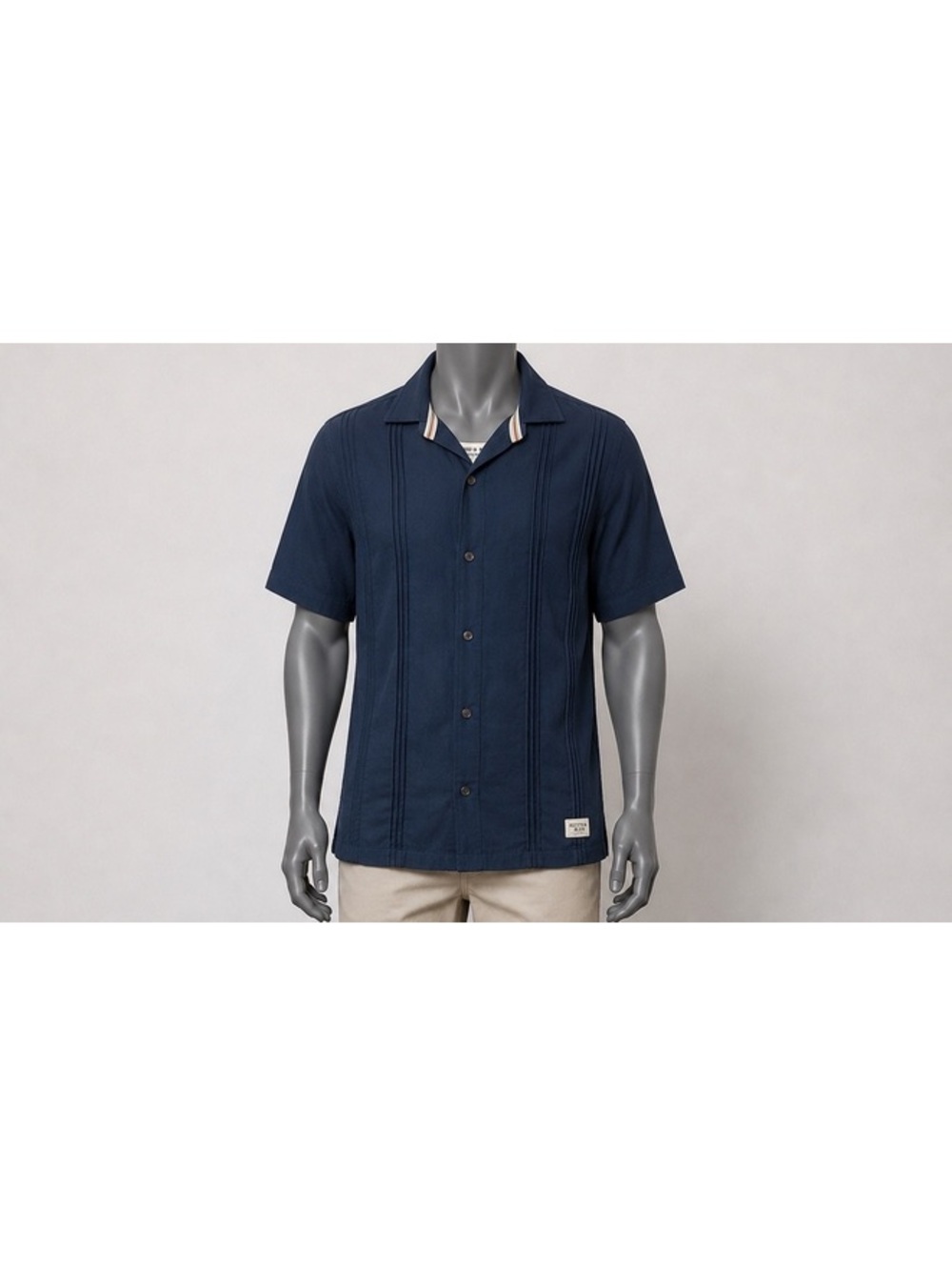 Scotch & Soda Amsterdam Men’s M Navy Linen Blend Guayabera Camp Short Sleeve